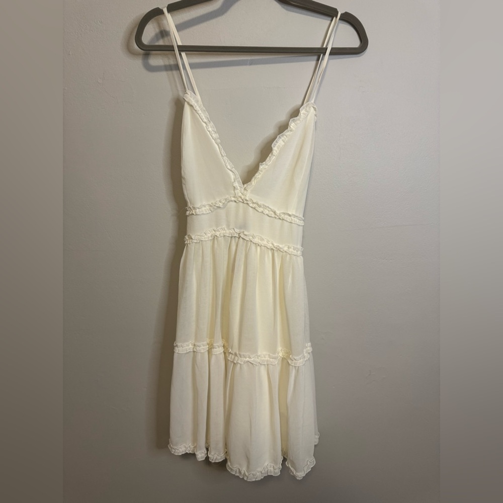 Women's Cream Crinkled Woven Tiered Cami Dress